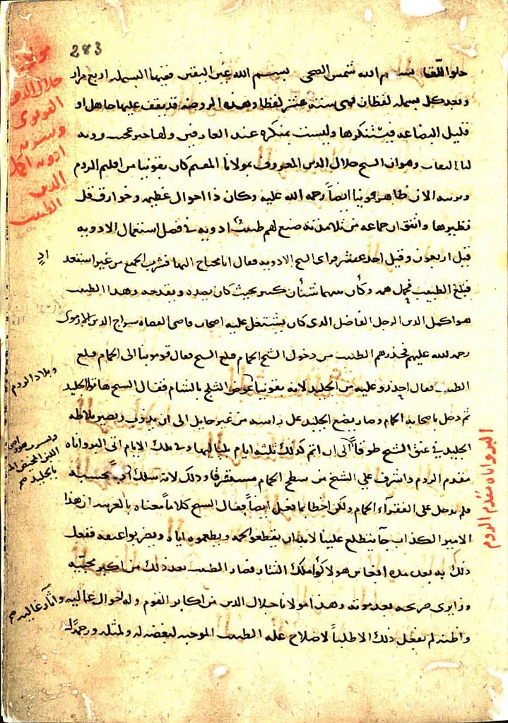 شرح حال و حکایت کرامت مولانا در نسخه خطی تشویق الارواح والقلوب اثر ابن سرّاج دمشقی (برگ 283ر)